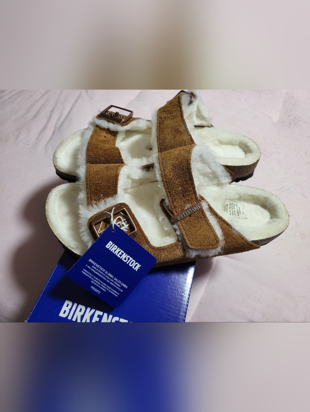Birkenstock Women's Brown Suede Shearling Arizona Sandals. Narrow!